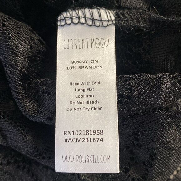 Dolls Kill Brand Current Mood Black Sheer Lace Long Sleeve Layering Top - Picture 6 of 6